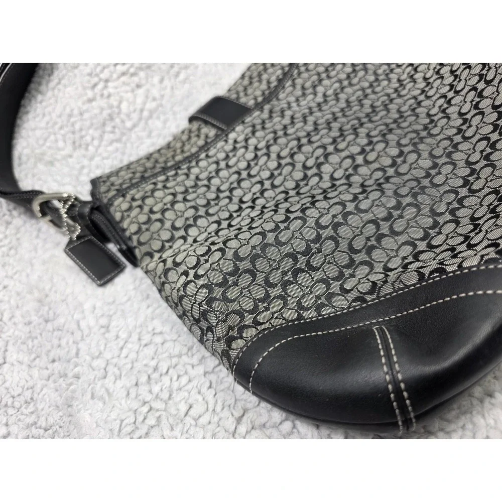 Coach K3M 6376 Black Signature Canvas Leather Adjustable Shoulder Bag‎
